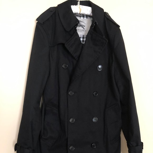 Burberry Mens Black Cotton Pea Coat 